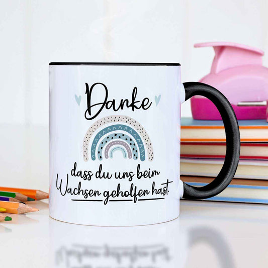 Bedruckte Tasse mit Spruch - "Danke dass du uns beim Wachsen geholfen hast" V2