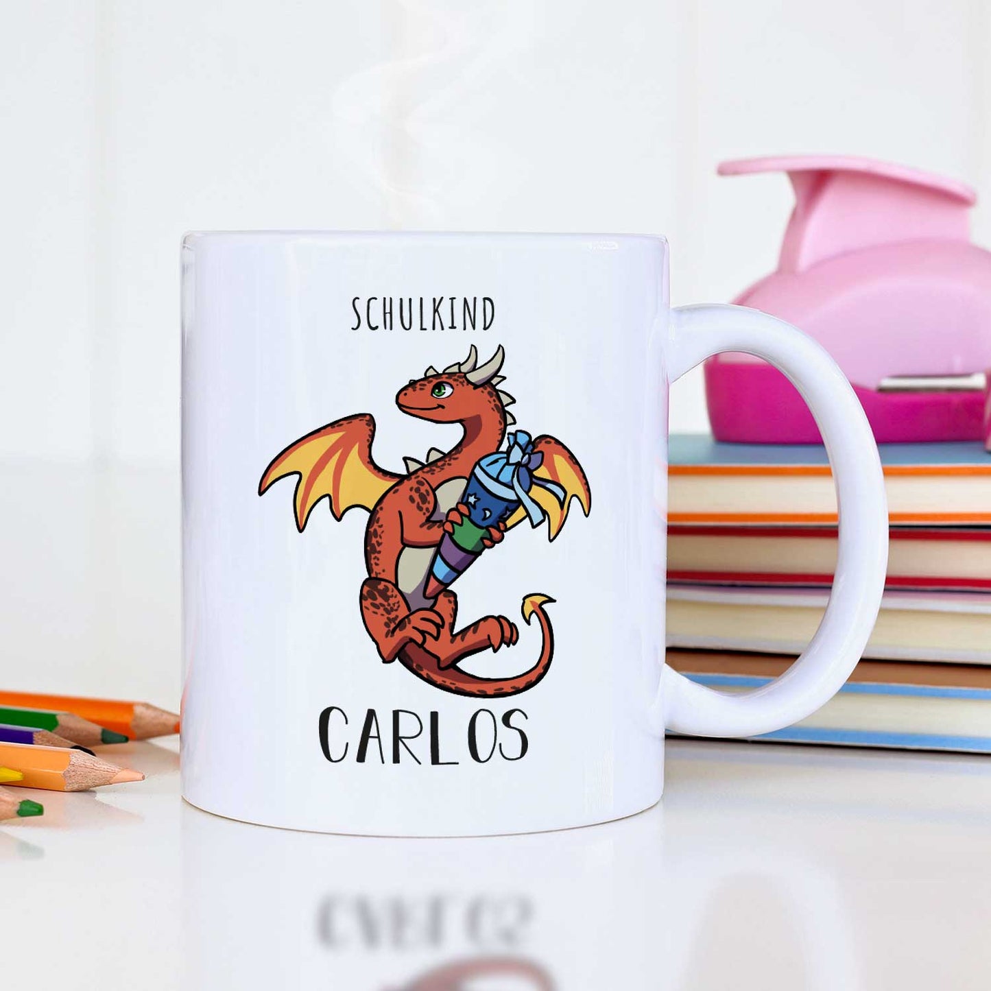 Bedruckte Tasse mit Motiv - Einschulung Drache