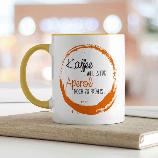 Bedruckte Tasse mit Aperol Spritz Motiv - Kaffee , weil es für Aperol noch zu früh ist
