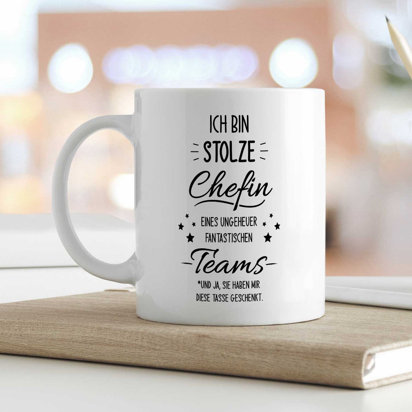 Bedruckte Tasse mit Spruch Stolze Chefin