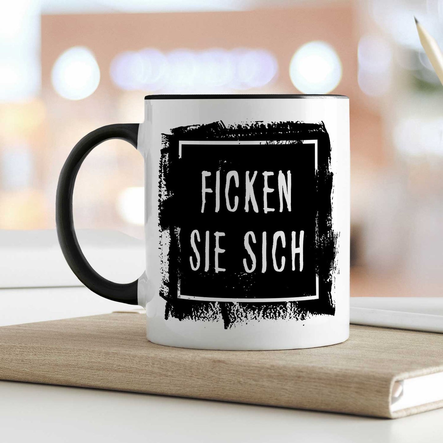 Bedruckte Tasse mit Spruch - "Ficken Sie sich"
