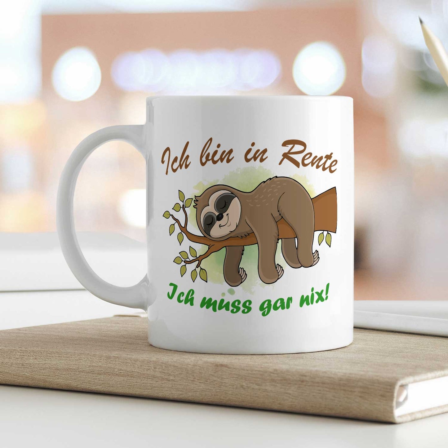 Bedruckte Tasse Faultier in Rente