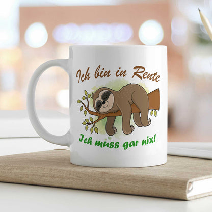 Bedruckte Tasse Faultier in Rente