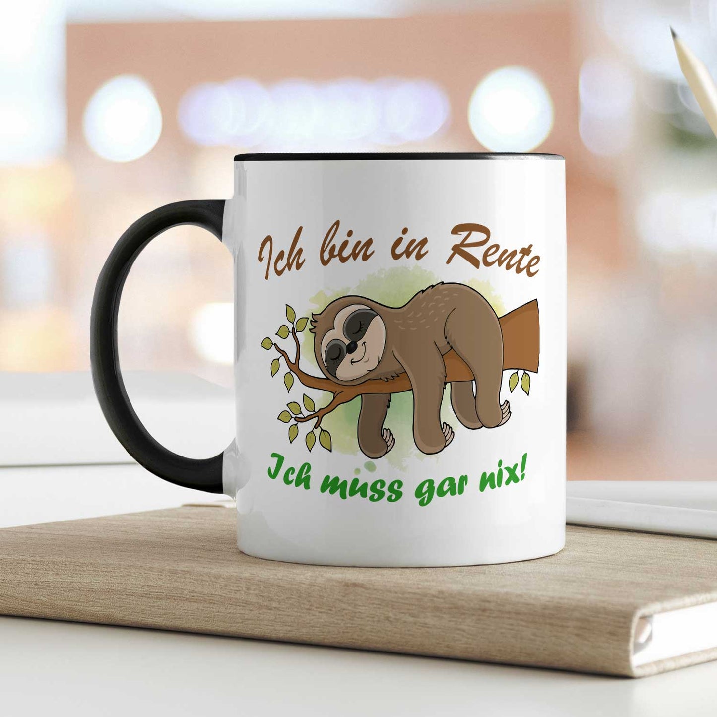 Bedruckte Tasse Faultier in Rente