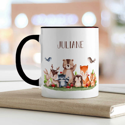 Bedruckte Tasse mit Name - Tiergruppe Wald