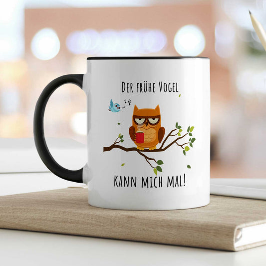 Bedruckte Tasse mit Spruch Der frühe Vogel kann mich mal!