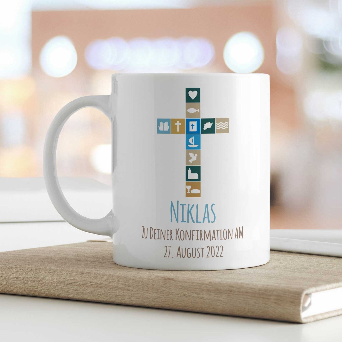 Bedruckte Tasse mit Motiv - Zur Konfirmation V2 mit Name & Datum