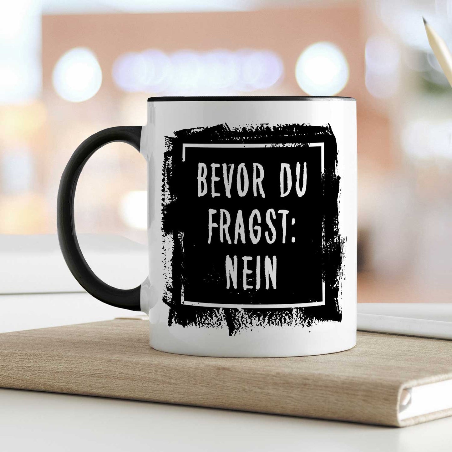 Bedruckte Tasse mit Spruch Bevor du Fragst: Nein
