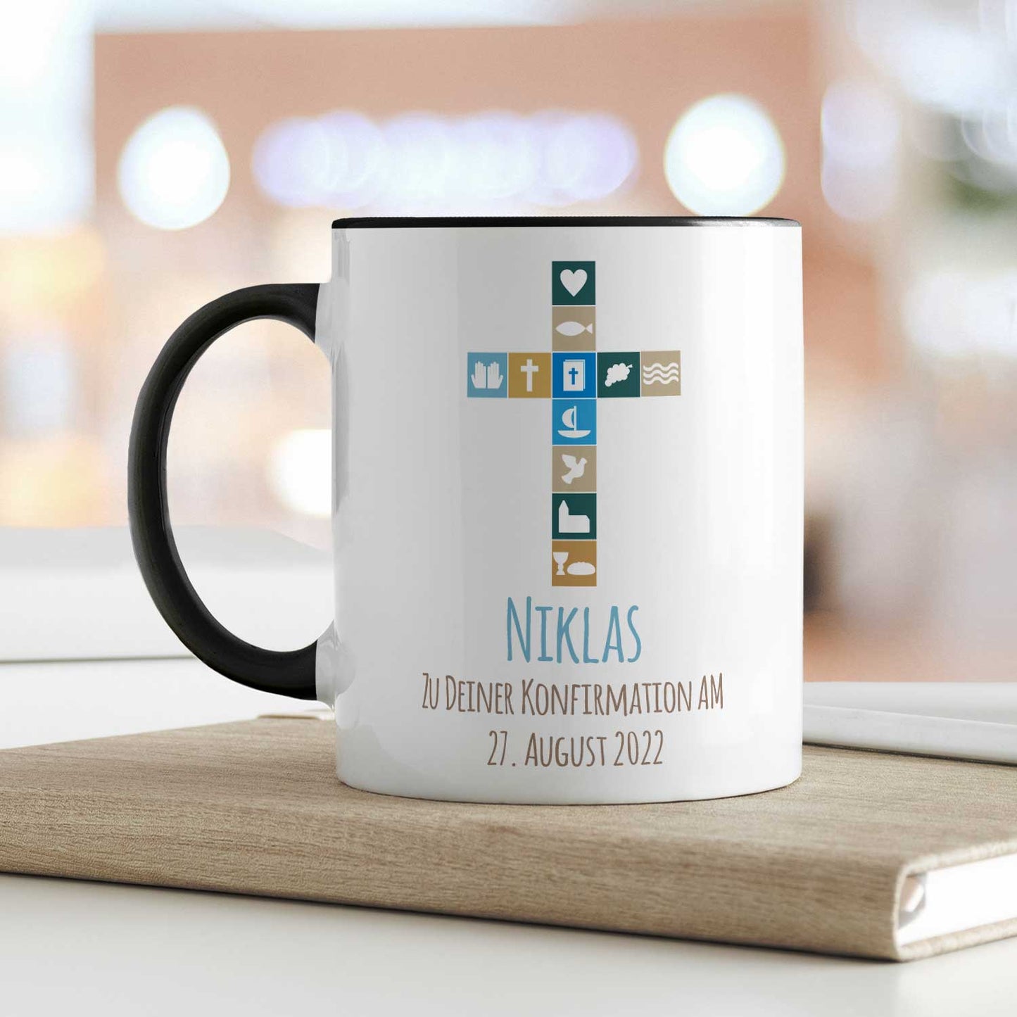 Bedruckte Tasse mit Motiv - Zur Konfirmation V2 mit Name & Datum