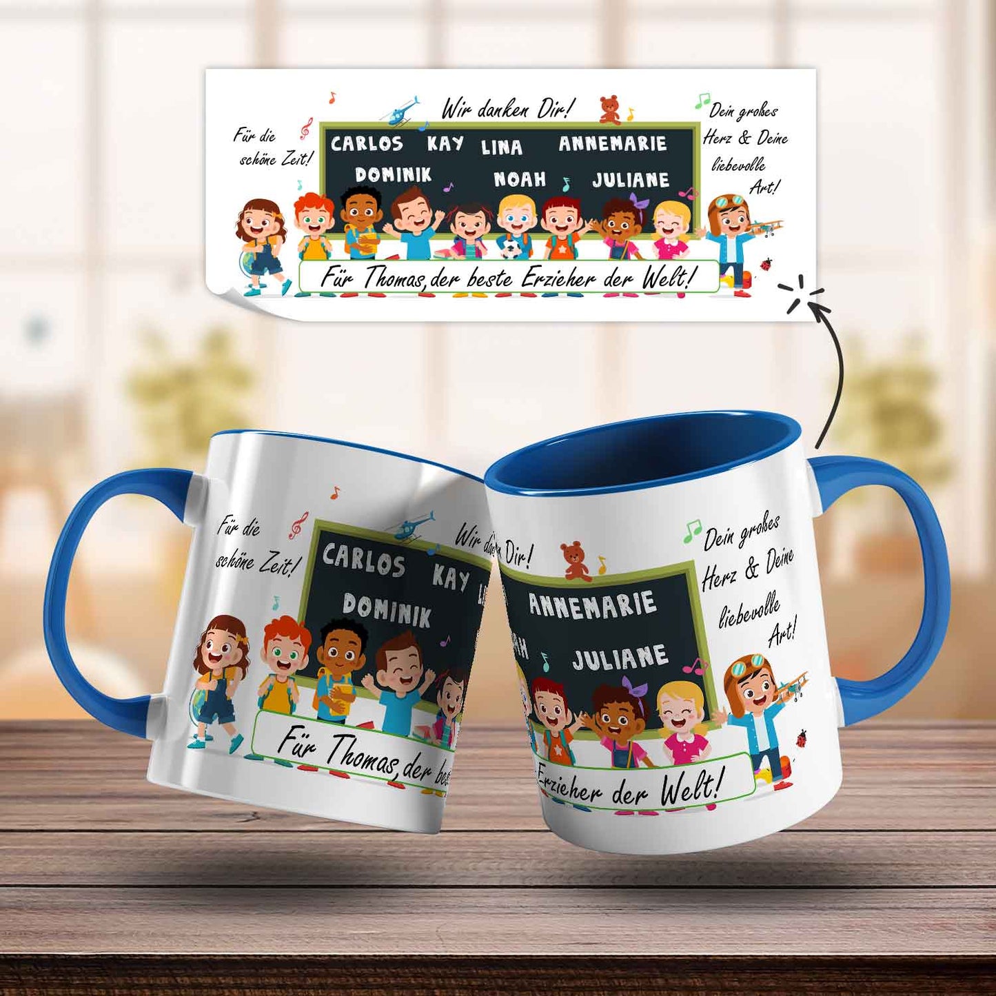 Bedruckte Tasse mit Spruch Erzieher/in Abschied mit Tafel