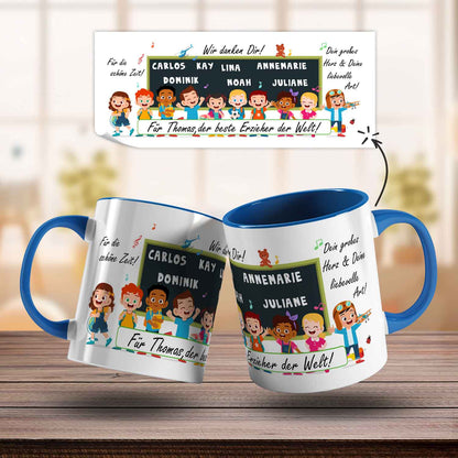 Bedruckte Tasse mit Spruch Erzieher/in Abschied mit Tafel