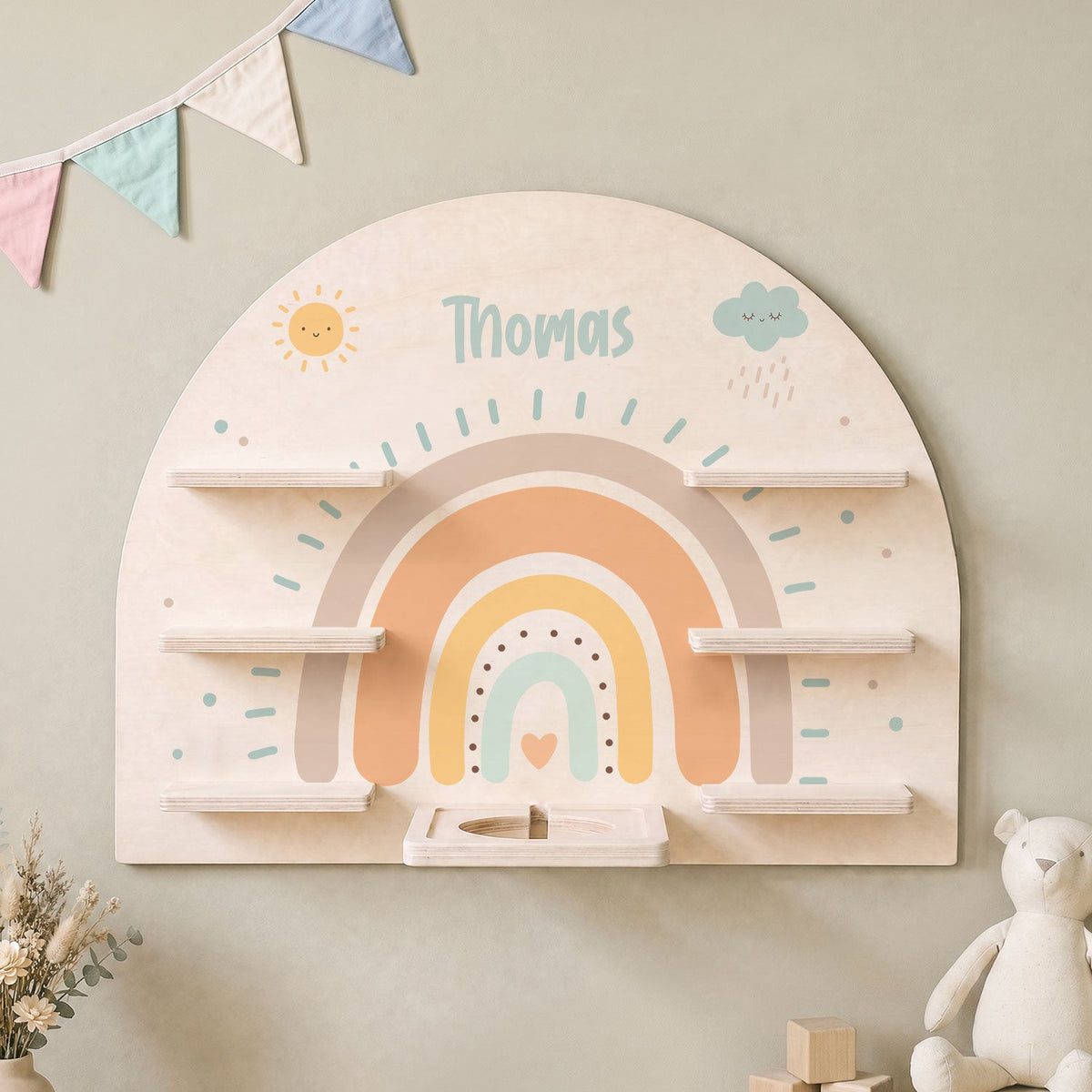 Toniebox Regal für Kinderzimmer - Regenbogen Pastell - Personalisiert mit Namen