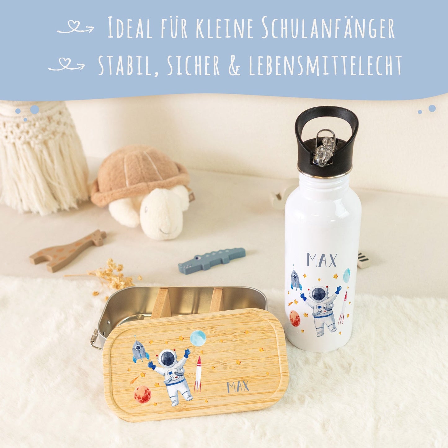 Bedruckte Brotdose & Trinkflasche im Set - Astronaut