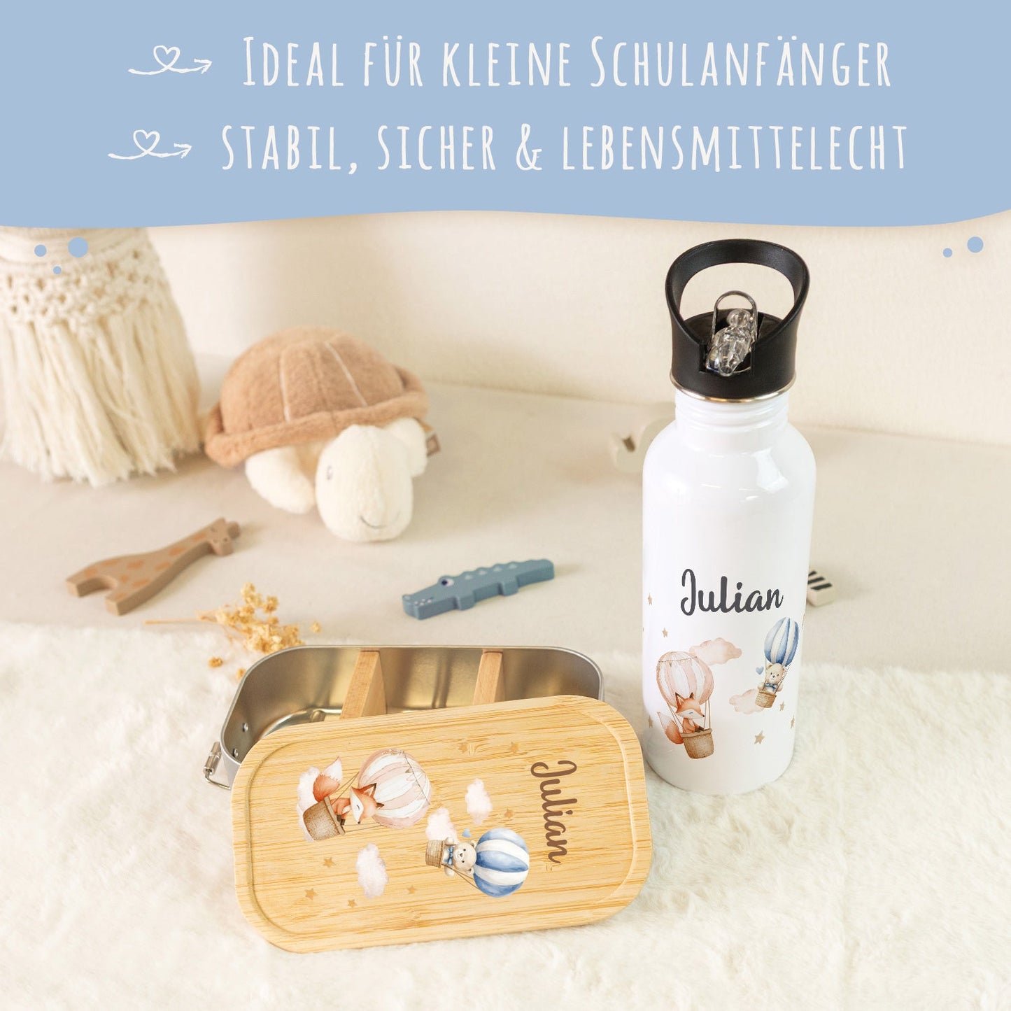 Bedruckte Brotdose & Trinkflasche im Set - Ballon