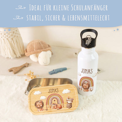 Bedruckte Brotdose & Trinkflasche im Set - Regenbogen Indianer