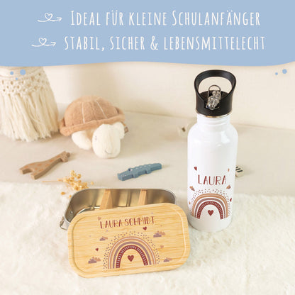 Bedruckte Brotdose & Trinkflasche im Set - Regenbogen
