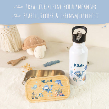 Bedruckte Brotdose & Trinkflasche im Set - Taucher