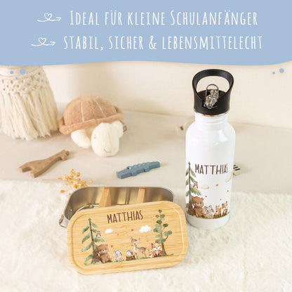 Bedruckte Brotdose & Trinkflasche im Set - Waldfreunde