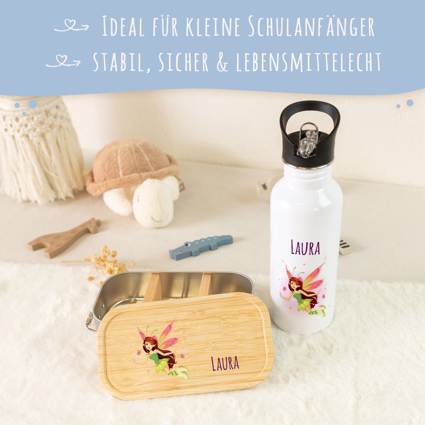 Bedruckte Brotdose & Trinkflasche im Set - Zauberfee