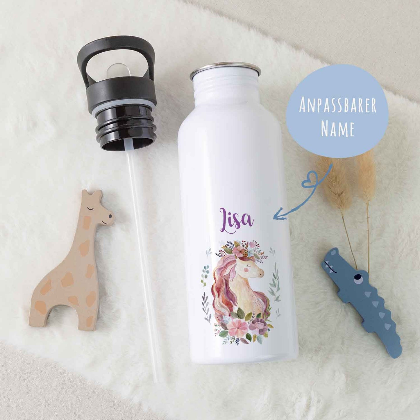 Bedruckte Trinkflasche aus Edelstahl - Einhorn V2