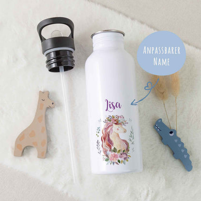 Bedruckte Trinkflasche aus Edelstahl - Einhorn V2