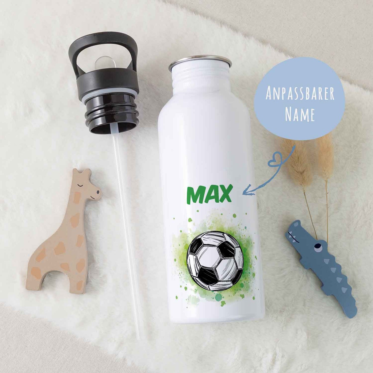 Bedruckte Trinkflasche aus Edelstahl - Fußball