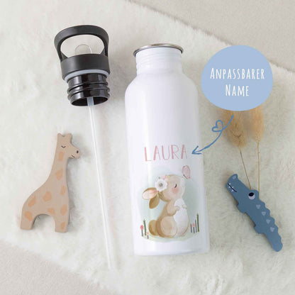 Bedruckte Trinkflasche aus Edelstahl - Hase