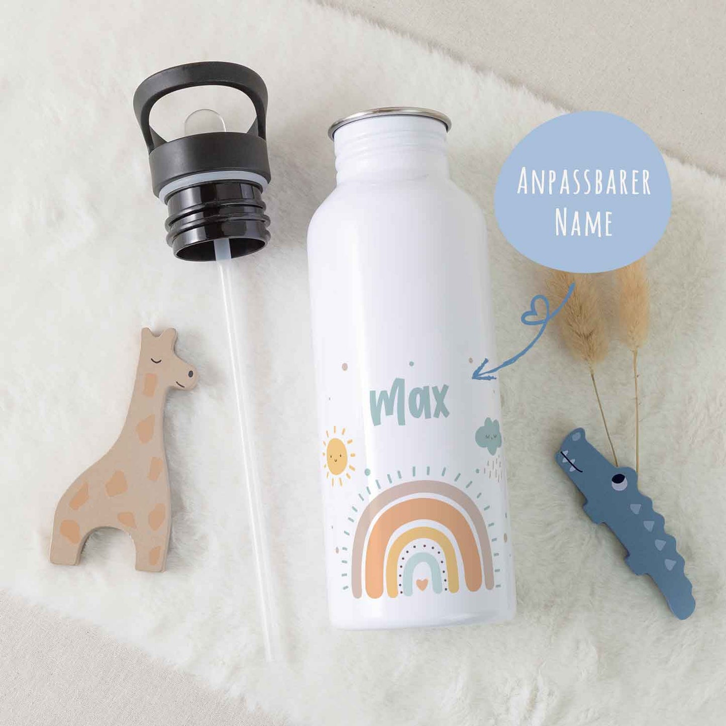 Bedruckte Trinkflasche aus Edelstahl - Regenbogen Pastell
