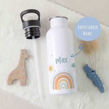 Bedruckte Trinkflasche aus Edelstahl - Regenbogen Pastell