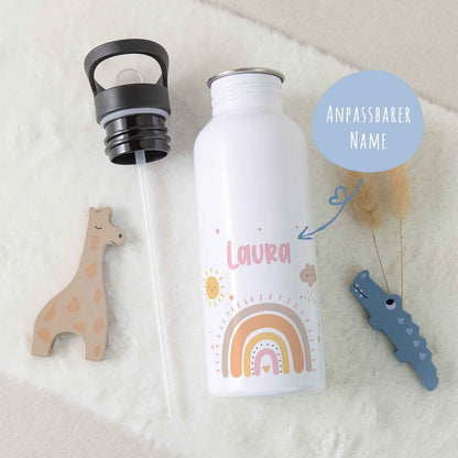 Bedruckte Trinkflasche aus Edelstahl - Regenbogen Pastell