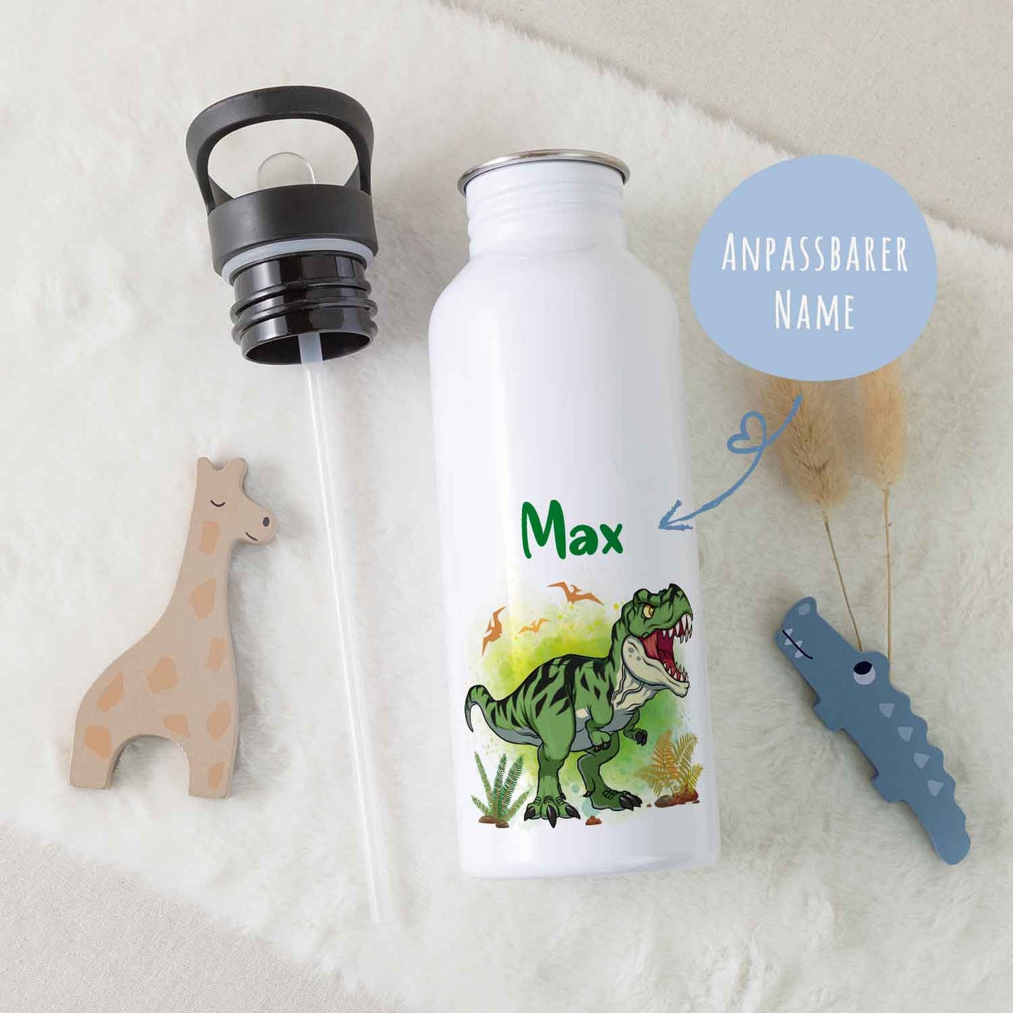Bedruckte Trinkflasche aus Edelstahl - T-Rex