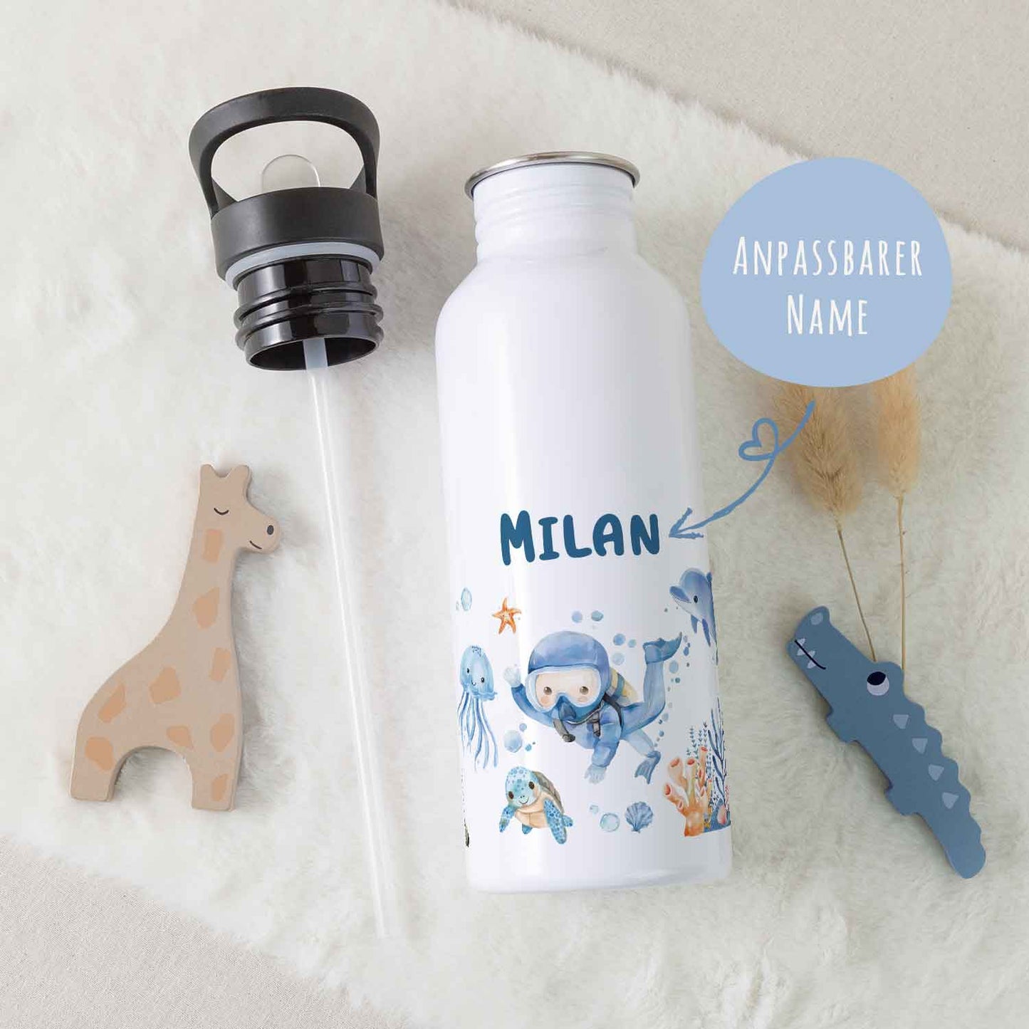 Bedruckte Trinkflasche aus Edelstahl - Taucher