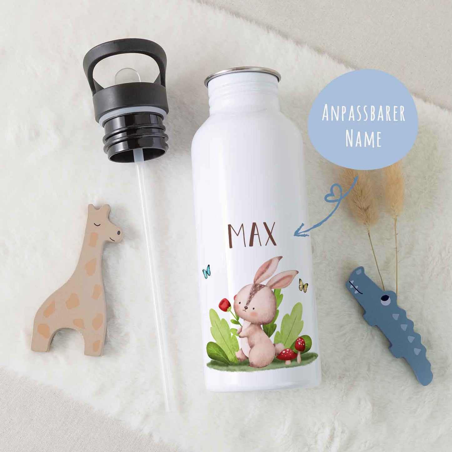 Bedruckte Trinkflasche aus Edelstahl - Tiergruppe