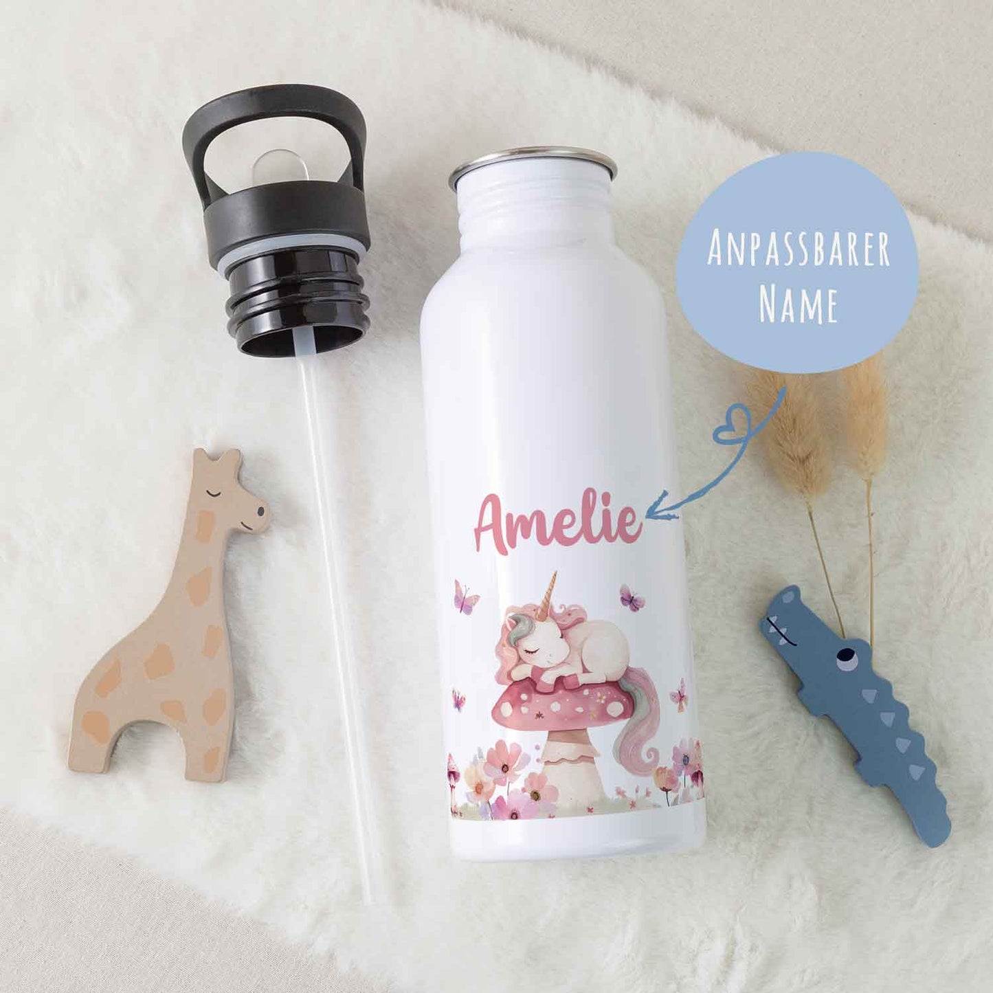 Bedruckte Trinkflasche aus Edelstahl - Schlafendes Einhorn