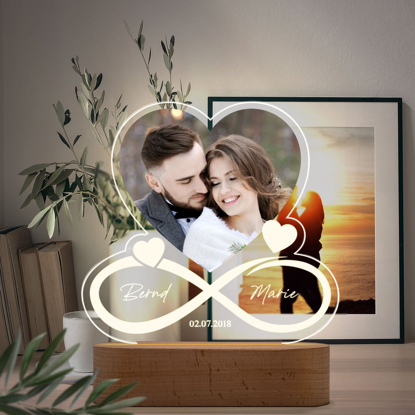 Beleuchtetes LED Acrylglas mit Foto, Namen & Datum - Unendlichkeit