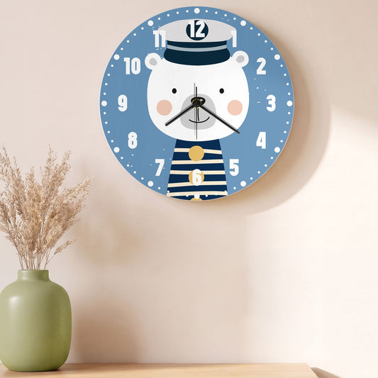 Wanduhr für Kinder im Eisbär Design - mit UV Druck