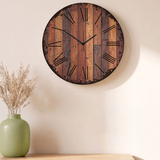 Wanduhr aus Holz Vintage Dielen - mit UV Druck