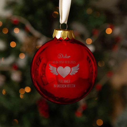 Gravierte Weihnachtskugel - Flügelherz