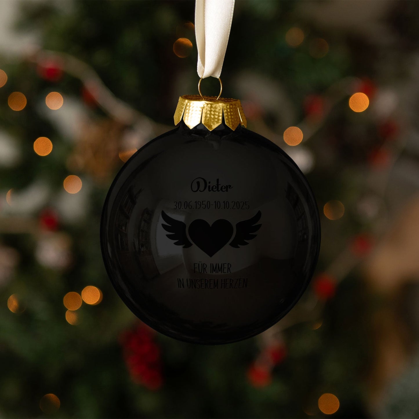 Gravierte Weihnachtskugel - Flügelherz