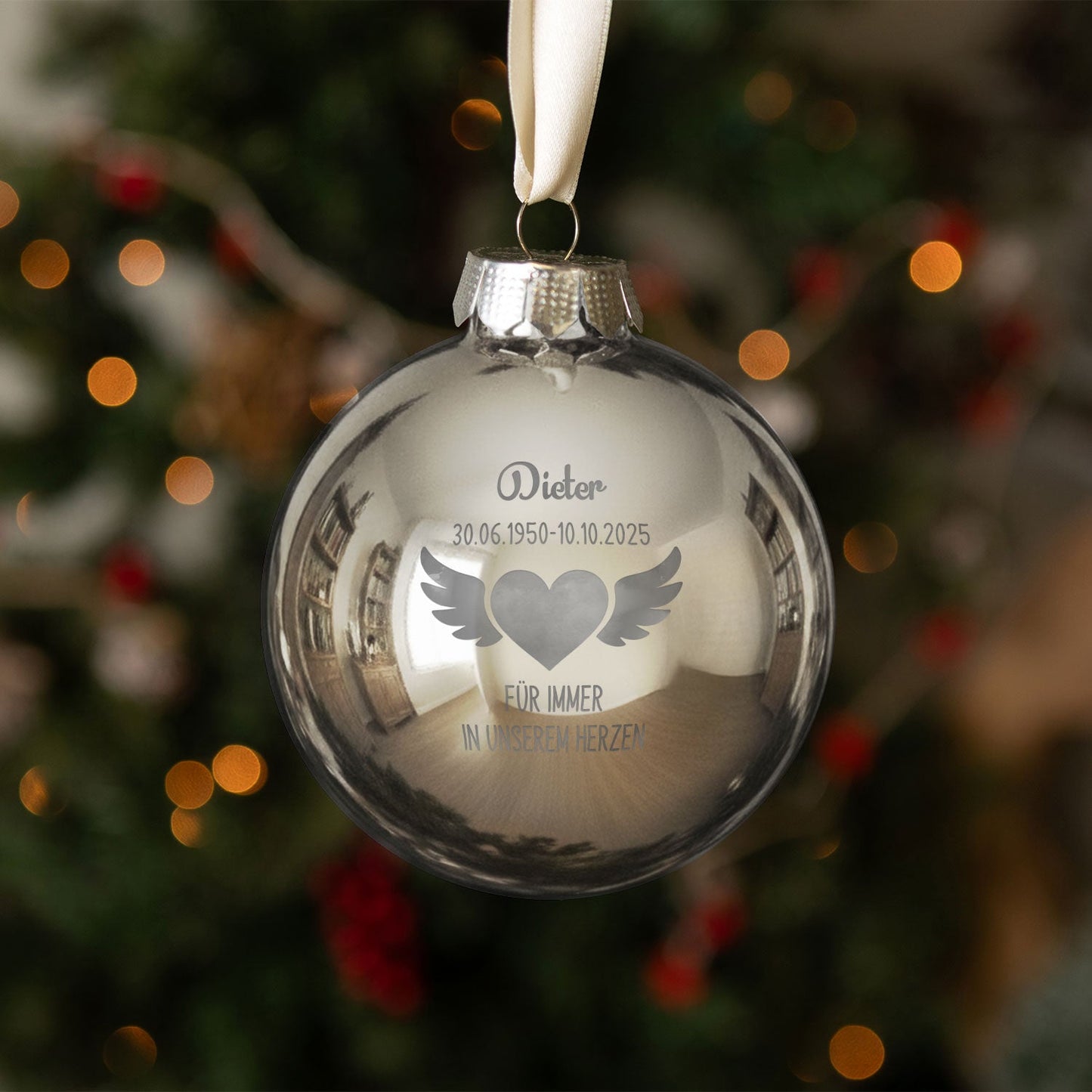Gravierte Weihnachtskugel - Flügelherz