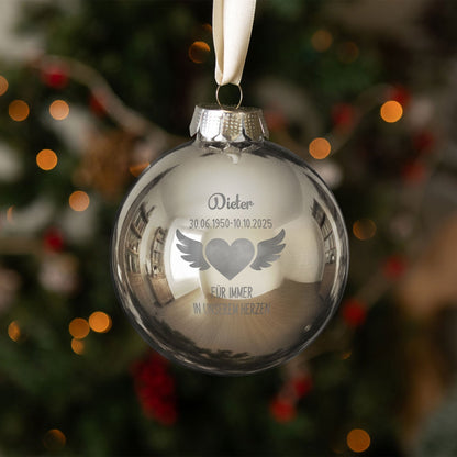 Gravierte Weihnachtskugel - Flügelherz