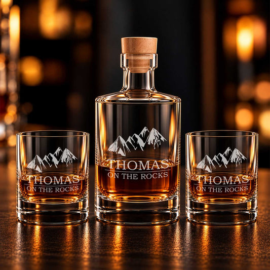 Leonardo Whiskygläser mit Gravur - "On the Rocks" im Set mit 0,5l Karaffe