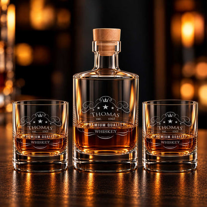 Leonardo Whiskygläser mit Gravur - "Premium Quality" im Set mit 0,5l Karaffe