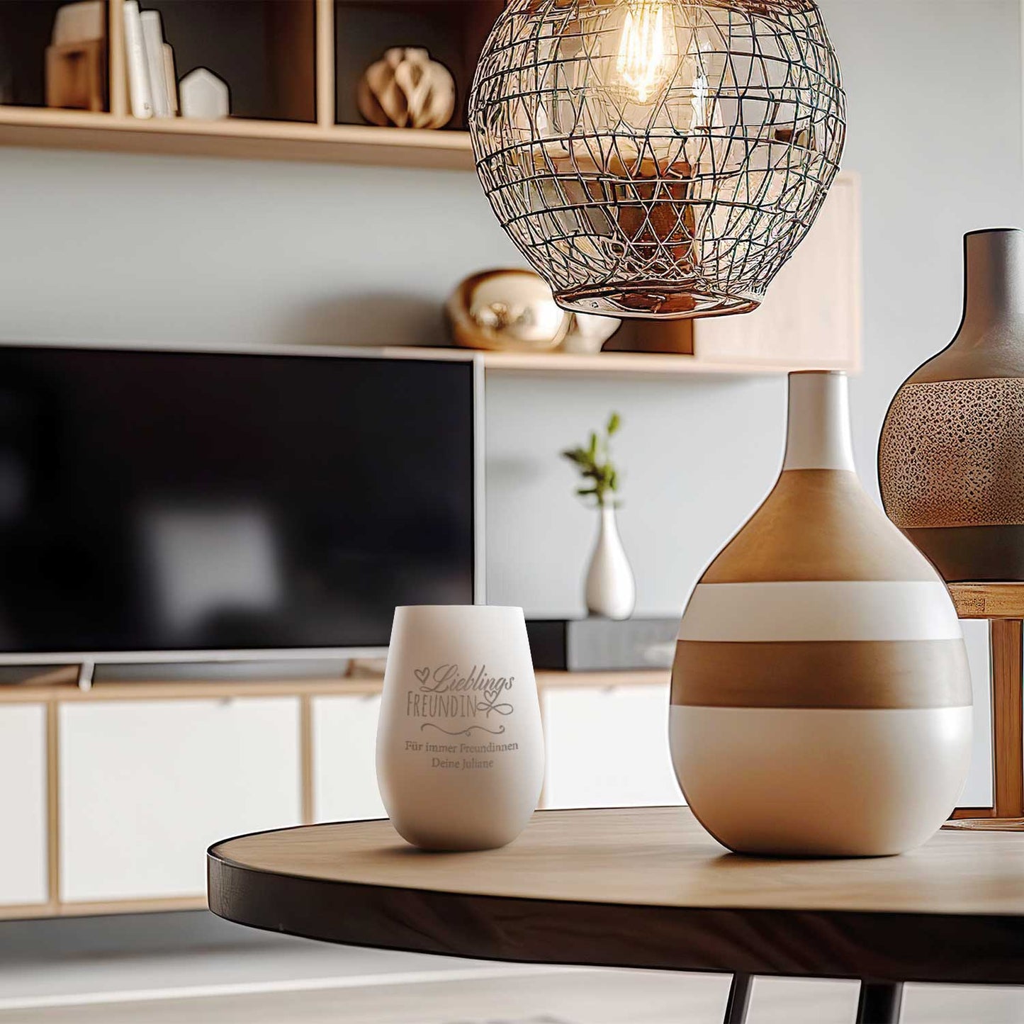 Deko Windlicht aus Glas mit Gravur - Lieblings Freundin - Personalisiert mit Namen