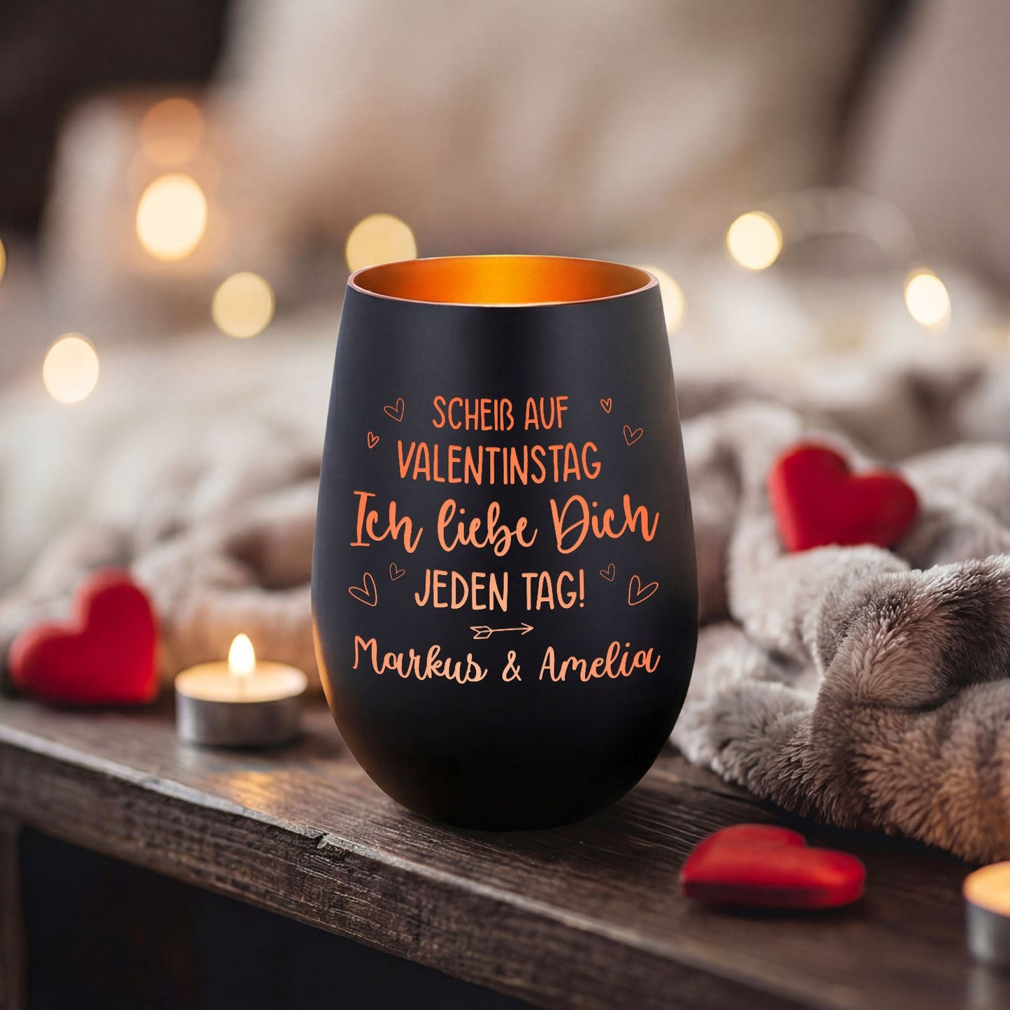 Deko Windlicht aus Glas mit Gravur - Scheiß auf Valentinstag