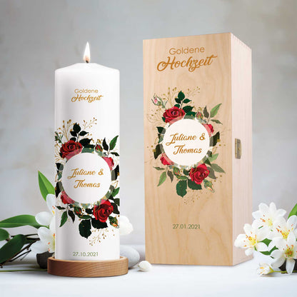 Große Kerze "Goldene Hochzeit" - Hochzeitskerze mit Namen, Datum & Wunschtext