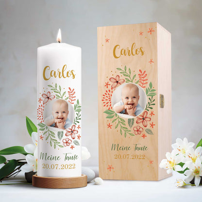 Große Kerze "Babyfoto" - Taufkerze mit Namen, Foto & Datum