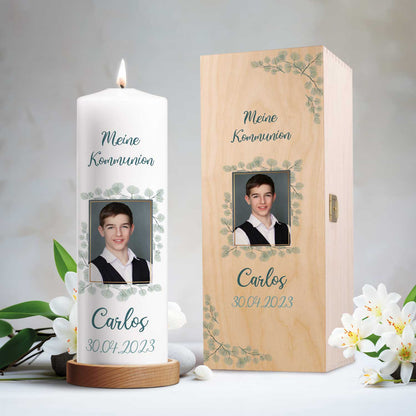 Große Kerze "Konfirmation, Kommunion & Taufe" mit Foto, Namen, Datum und Wunschtext