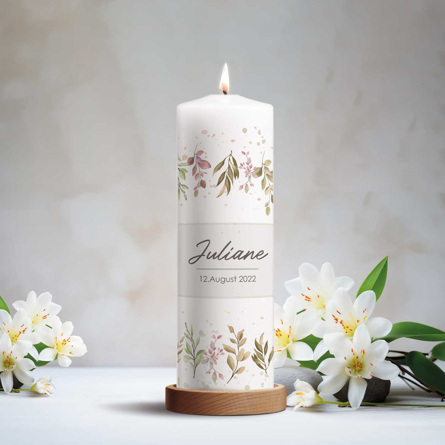 Große Kerze "Flower Love" - Taufkerze mit Namen und Datum