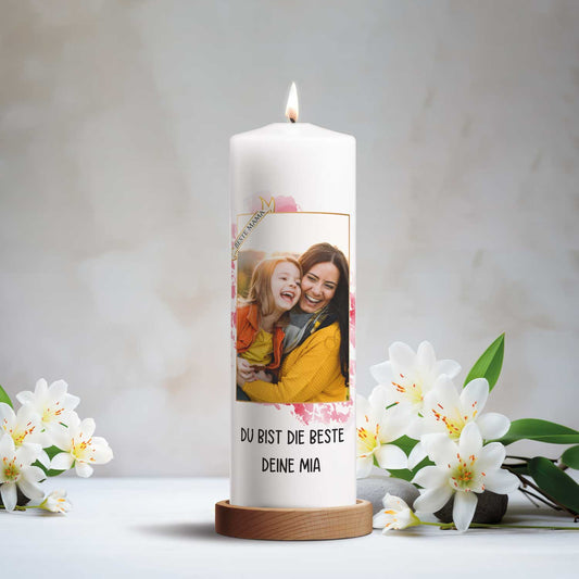Bedruckte große Kerze mit Foto - Beste Mama zum Muttertag